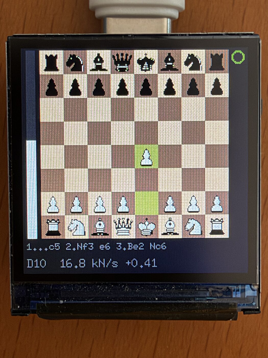 The display of the ESP32-C6 board during a demo game