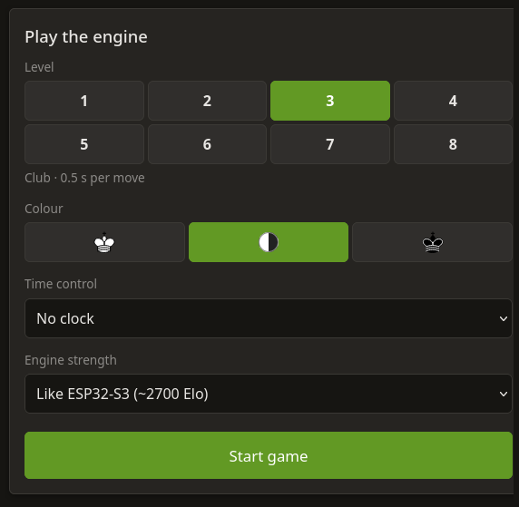 Choosing the level and the engine strength
